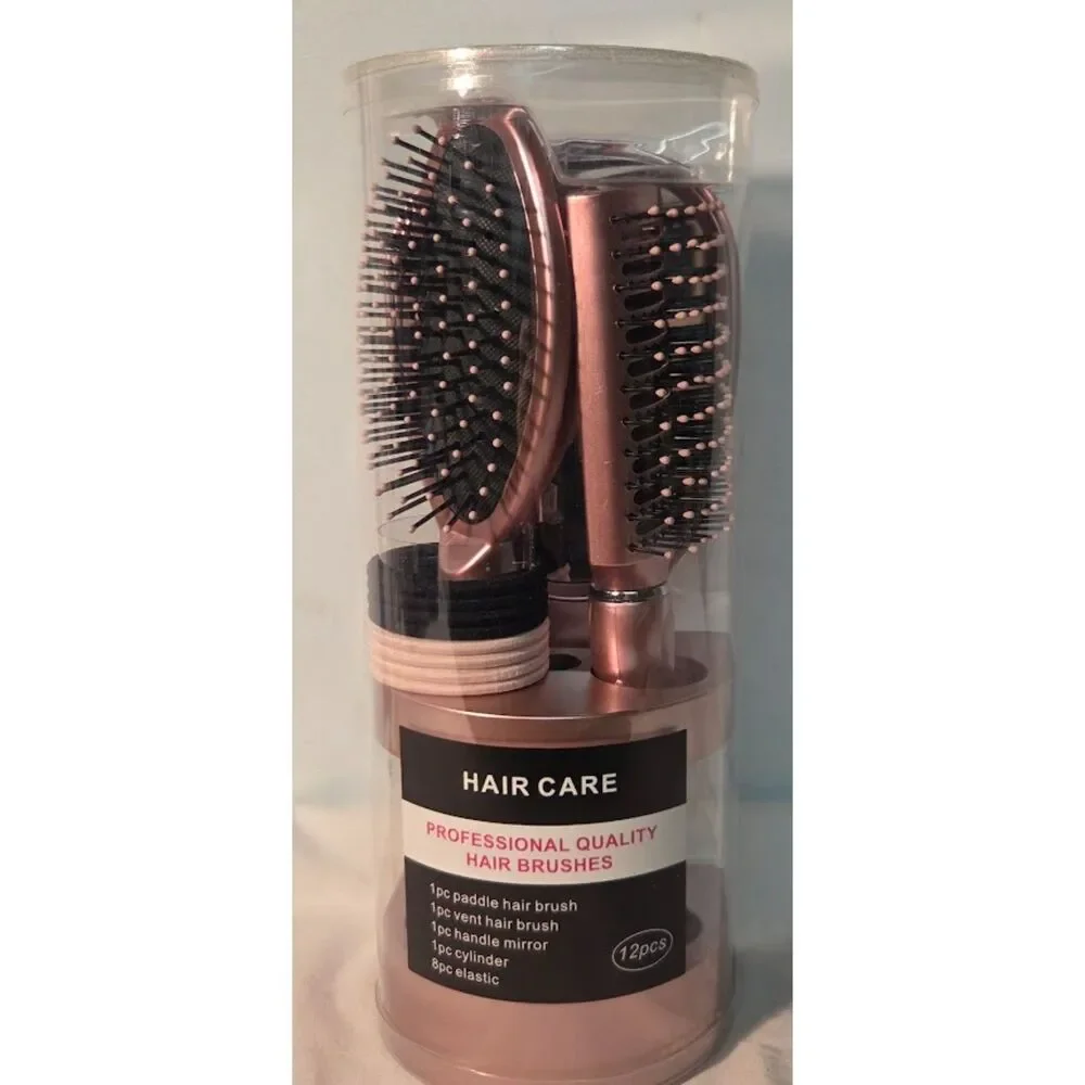 12 Piece Rose Gold Hair Brush & Mirror Set New Sealed Hair Care Kit